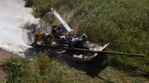 MTT Turbine Powered Airboats for Sensitive Wetland Work – MTT Turbine Airboat Exiting Water and Driving on Dry Land - www.marineturbine.com